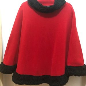 Red cape with black fur trim